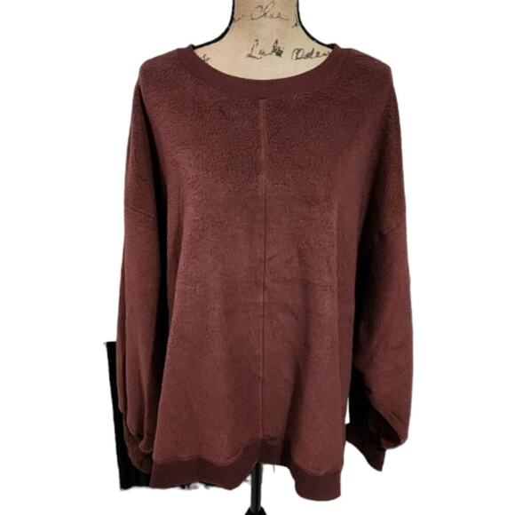 TAHARI SPORT RUST SUPER SOFT COZY FLEECE OVERSIZED SWEATSHIRT PLUS SIZE 3X NEW! - Picture 1 of 9